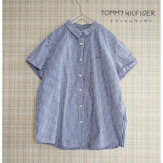 トミーヒルフィガー(TOMMY HILFIGER)のトミーヒルフィガー　ギンガムチェック ブラウス ネイビー　半袖 春夏トップス(シャツ/ブラウス(半袖/袖なし))