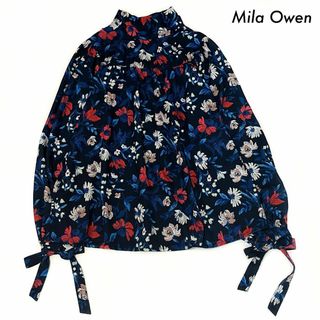 ミラオーウェン(Mila Owen)のMila Owen ミラオーウェン★後リボンタートルネックブラウス 花柄 ブルー(シャツ/ブラウス(長袖/七分))