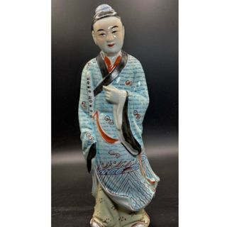 中国美術 中国古玩 色絵陶人形 陶器人形 高さ29cm 置物 オブジェ 古董品(陶芸)