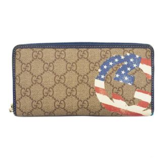 グッチ(Gucci)の【4ib1058-r】グッチ 長財布/GGスプリーム/304196/PVC/レザー/ブラウン/ブルー/シャンパンゴールド金具 【中古】 メンズ/レディース/ユニセックス(財布)