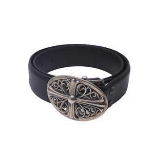 クロムハーツ(Chrome Hearts)の極美品 CHROME HEARTS クロムハーツ OVAL CROSS STRAP 1.5/1.5 クラシック オーバルクロス バックル レザーベルト サイズ28 中古 63201(ベルト)