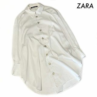 ザラ(ZARA)のZARA ザラ★長袖シャツ ロング丈 金ボタン ホワイト 白 レディース(シャツ/ブラウス(長袖/七分))