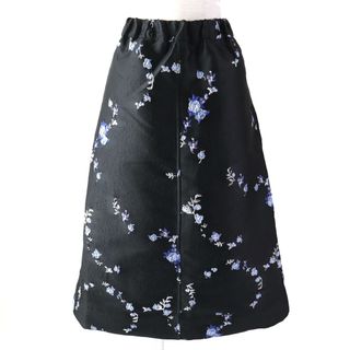 未使用品△GANNI ガニ― F8441 3D Jacquard Elasticated Midi Skirt 3D フラワージャガード ウエストバンド スカート ブラック ブルー系 32 正規品 レディース 定価45,400円(ひざ丈スカート)