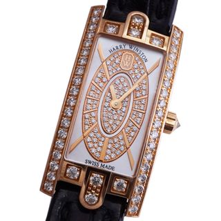 HARRY WINSTON - ハリーウィンストン HARRY WINSTON アヴェニューCミニ エリプティック 時計 腕時計 750RG/革 18Kローズゴールド 18Kピンクゴールド ケースダイヤ