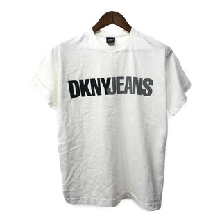 90年代 USA製 DKNY JEANS ブランドロゴ 半袖Ｔシャツ ホワイト (メンズ FREE SIZE) 中古 古着 Q5648(Tシャツ/カットソー(半袖/袖なし))