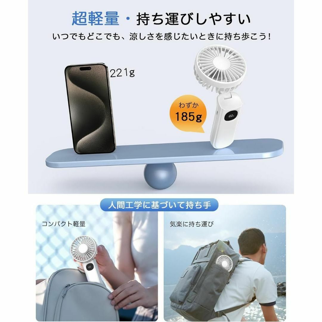 携帯扇風機 ハンディファン　手持ち扇風機 5段階風量 ハンディ　クーラー　白 スマホ/家電/カメラの冷暖房/空調(扇風機)の商品写真