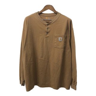 カーハート(carhartt)のCarhartt カーハート ヘンリーネック ポケット 長袖Ｔシャツ ワーク ワンポイント ライトブラウン (メンズ XL) 中古 古着 Q5657(Tシャツ/カットソー(七分/長袖))