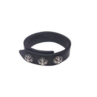 Chrome Hearts - CHROME HEARTS クロムハーツ ブレスレット クロス 3BTN/2SNP 3ボタン2スナップ ブラック レザー シルバー925 美品 中古 63140