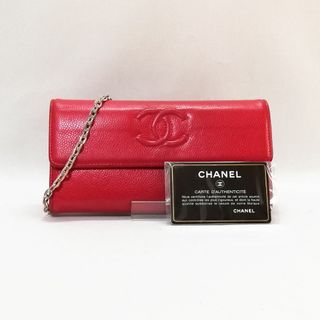 シャネル(CHANEL)の【良品】CHANEL（シャネル） キャビアスキン 二つ折り長財布　ココマーク 赤(財布)