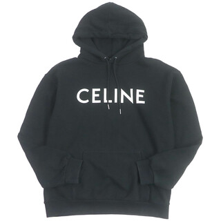 celine - 良品□CELINE セリーヌ 21SS 2Y321052H コットン100％ ロゴプリント プルオーバー フーディー パーカー ブラック M イタリア製 正規品 メンズ