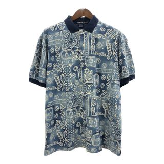 ノーティカ(NAUTICA)の90年代 NAUTICA ノーティカ ポロシャツ 総柄 ライトブルー (メンズ XL) 中古 古着 Q5671(ポロシャツ)