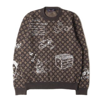 ルイヴィトン(LOUIS VUITTON)の新品同様 LOUIS VUITTON ルイヴィトン ニット サイズ:L 23AW モノグラム エンブロイダード ウール ニットセーター 1ABXYZ RM232 ZLL HPN95W プルオーバー 総柄 ブラウン イタリア製 トップス【メンズ】【中古】(ニット/セーター)