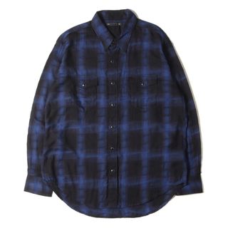 新品 MINEDENIM マインデニム シャツ サイズ:2 24SS ディストーション オンブレチェック レーヨン ウエスタンシャツ Distortion Ombre Check L.Western SH 長袖 ブルー ブラック トップス カジュアルシャツ【メンズ】(シャツ)