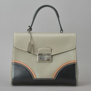 PRADA - 美品◇PRADA プラダ ハンドバッグ レザー グレー ブラック 鍵付き 牛革