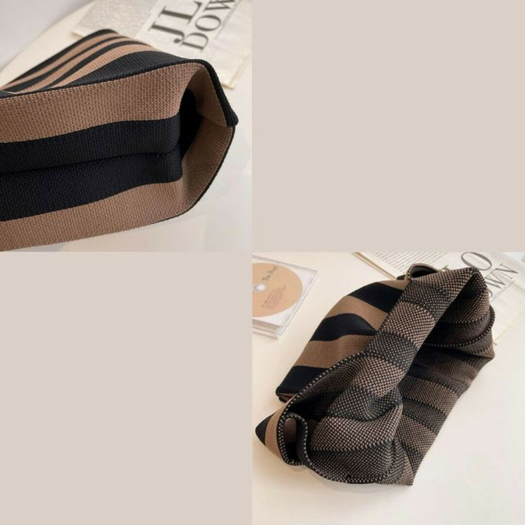 ミニトートバッグ ニット エ 小さめ 流行り 韓国 手編み ストライプ レディースのバッグ(トートバッグ)の商品写真