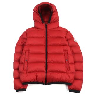 モンクレール(MONCLER)の美品○MONCLER モンクレール 21-22AW G20911A00097 53334 MYOSOTIS GIUBBOTTO ミュオソティス ロゴワッペン付き フーデッド ダブルジップ ダウンジャケット レッド 3 正規品 メンズ(ダウンジャケット)