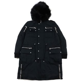 BALMAIN - 美品○BALMAIN バルマン 18AW W8H3819T361 ロゴボタン付き ジップディティール ラクーンファー付き マルチポケット ロングコート/ミリタリーコート ブラック 52 イタリア製 メンズ