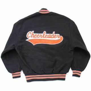 90s USA製 HOLLOWAY Cheerleader パッチ付き メルトン ウール スタジャン ブラック M★オールド ジャケット カレッジ スポーツ(スタジャン)