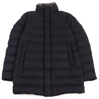 ヘルノ(HERNO)の美品○Herno ヘルノ 18AW PI0439U シルク カシミヤ ビーバーファー ロゴプレート付き PIACENZA社製生地使用 ダウンコート グレー 52 イタリア製 正規品 メンズ 定価278,000円(ダウンジャケット)