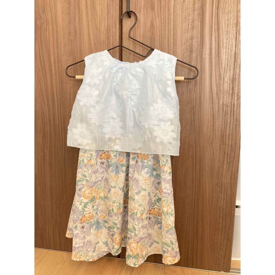 サイズ120  水色ノースリーブワンピース キッズ/ベビー/マタニティのキッズ服女の子用(90cm~)(ワンピース)の商品写真