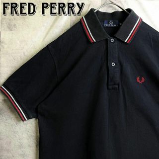 フレッドペリー(FRED PERRY)の定番人気！美品 フレッドペリー 鹿子ポロシャツ 半袖 刺繍ロゴ ブラック M(ポロシャツ)