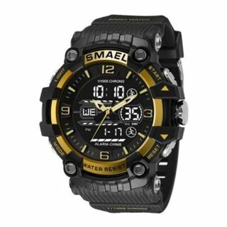 SMAEL 8089 スポーツウォッチ（ブラック・ゴールド）(腕時計(デジタル))
