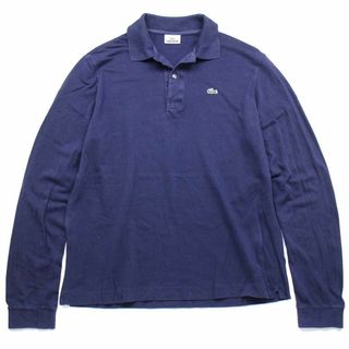 ラコステ(LACOSTE)の90s LACOSTEラコステ ワンポイント コットン 鹿の子 長袖ポロシャツ 紺 5★91 オールド ビンテージ フレンチ ユーロ ヨーロッパ(ポロシャツ)