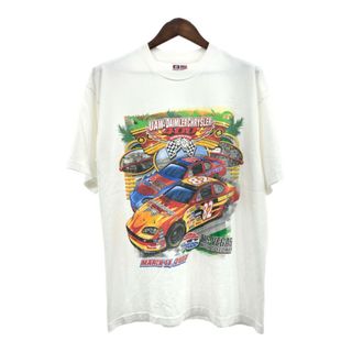 00年代 USA製 BAY SIDE NASCAR ナスカー レーシング 半袖Ｔシャツ モーターサイクル ホワイト (メンズ X-LARGE) 中古 古着 Q5694(Tシャツ/カットソー(半袖/袖なし))