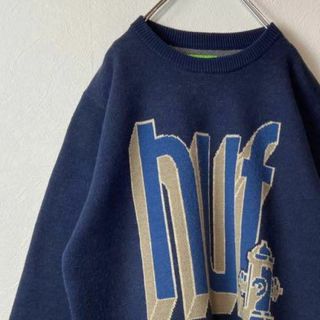 ハフ(HUF)の【美品、ビッグロゴ】HUF BOOKEND CREW SWEATERニット古着(ニット/セーター)