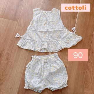 cottoli  コトリ　90 バースデー　ノースリーブ　白　フリル　花柄(ワンピース)