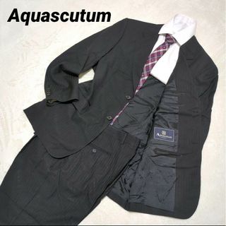 アクアスキュータム(AQUA SCUTUM)の良品　アクアスキュータム　セットアップ　黒　50　ストライプ　総裏　ブランドロゴ(セットアップ)