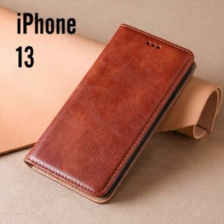 iPhone13 ケース 手帳型 レザー ブラウン 茶 スリム 薄型  耐衝撃(iPhoneケース)