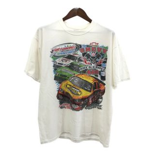 JERZEES ジャージーズ NASCAR ナスカー レーシング 半袖Ｔシャツ ホワイト (メンズ XL) 中古 古着 Q5693(Tシャツ/カットソー(半袖/袖なし))