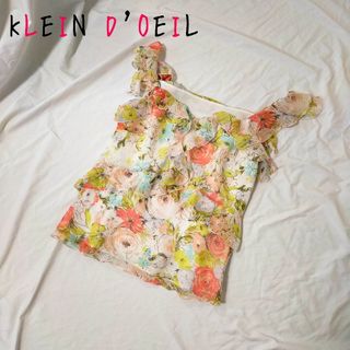 KLEIN D'OEIL ブラウス ノースリーブ シャツ フリル 花柄(シャツ/ブラウス(半袖/袖なし))