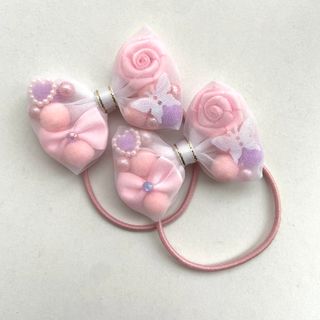 107  ヘアゴム　キッズ　オーガンジー　ハンドメイド(ヘアアクセサリー)