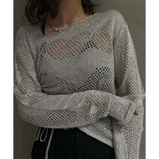 knuth marf🤍asymmetry sheer lamé knit 完売品