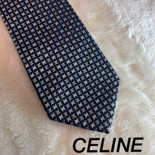 celine セリーヌネクタイ　ロゴ　総柄　ネイビー　