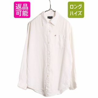 ラルフローレン(Ralph Lauren)のラルフローレン 100% リネン 長袖 シャツ レディース M 古着 ポロ POLO JEANS Co 麻 無地 白 白シャツ ポケット付き 星条旗 ロゴ ホワイト (シャツ/ブラウス(長袖/七分))