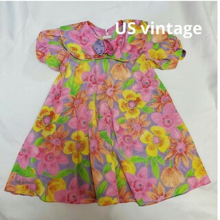 ヴィンテージ(VINTAGE)のUS vintage KIDS フラワー フレア ワンピース ドレス(ワンピース)