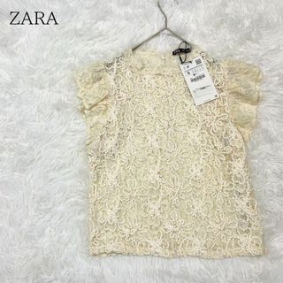 ザラ(ZARA)の【新品タグ付き】ZARA ザラ レリーフデザイン総レース袖フリルトップス(シャツ/ブラウス(半袖/袖なし))