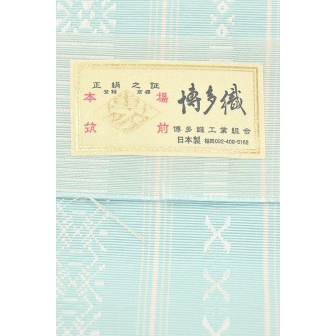 着物だいやす 931■半幅帯■四寸単帯　本場筑前博多織　献上柄　水色地×白【正絹】【未仕立て帯】 レディースの水着/浴衣(帯)の商品写真