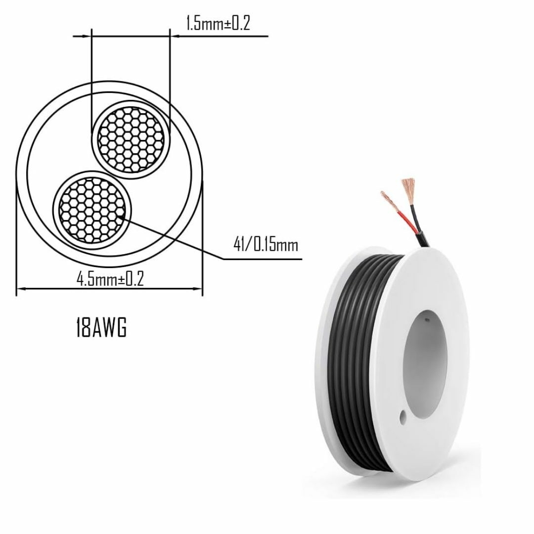 18 AWG 2コア 電子電線 より線 PVC錫メッキ銅ケーブル 5V 9V 1 その他のその他(その他)の商品写真