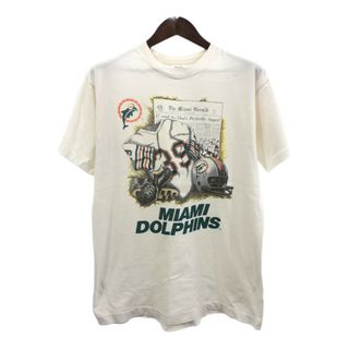 90年代 USA製 FRONT PAGES NFL マイアミ・ドルフィンズ 半袖Ｔシャツ シングルステッチ プロチーム ホワイト (メンズ L) 中古 古着 Q5741(Tシャツ/カットソー(半袖/袖なし))