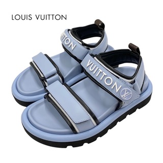 ルイヴィトン(LOUIS VUITTON)のルイヴィトン LOUIS VUITTON プールピローライン サンダル 靴 シューズ レザー ライトブルー ホワイト 未使用 スポーツサンダル ロゴ(サンダル)