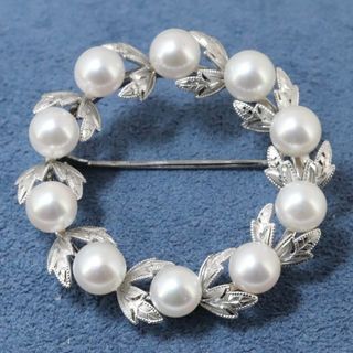 ミキモト(MIKIMOTO)の美品 ミキモト ブローチ シルバー パール 月桂樹 リーフ /24-97S(ブローチ/コサージュ)