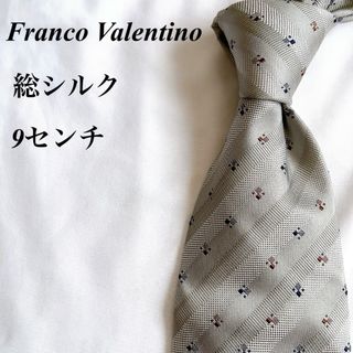 美品★Franco Valentino★グレー★小紋柄★総シルク★ネクタイ★9(ネクタイ)