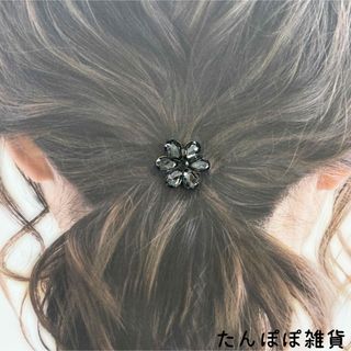 1本　オーガンジーシュシュ　大粒キラキラストーン花　ヘアシュシュ　ヘアゴム　上品(ヘアゴム/シュシュ)