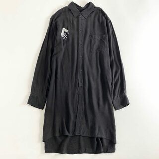 Yohji Yamamoto - 54e7 Yohji Yamamoto ヨウジヤマモト S'yte ブロード レギュラーカラー ロングシャツ 長袖シャツ ロゴ刺繍 UV-B59-214 3 ブラック テンセル MADE IN JAPAN