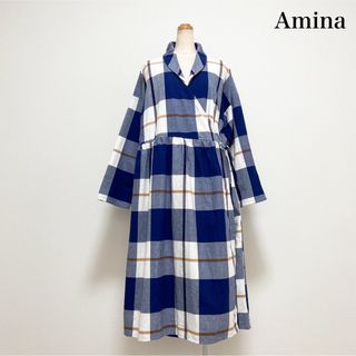 Aminaアミナ カシュクールワンピース スプリングコート コットン ゆったり(ロングワンピース/マキシワンピース)