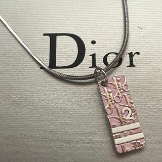 クリスチャンディオール(Christian Dior)の美品 Dior ネックレス トロッター ロゴプレート No.2 ピンク CDロゴ(ネックレス)